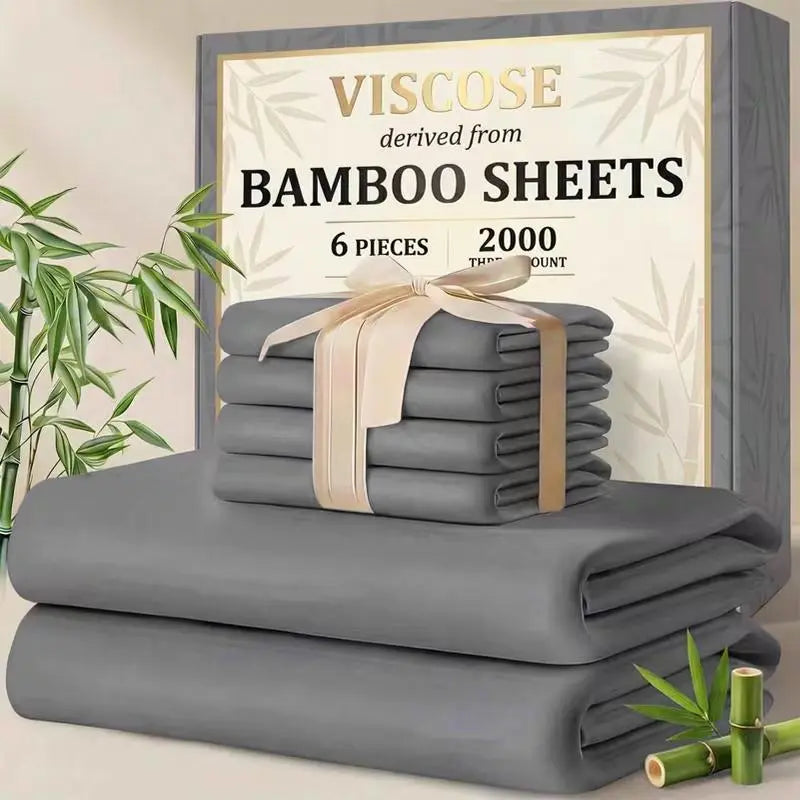 MUXHOMO 4/6pcs Bamboo Sheet Set - 1660TC Silky Soft High Weave Luxurious Bed Sheet, 16-in Deep Pocket Hugs Mattress, Breathable All-Season, Queen Size, Multiple Sizes for Adults