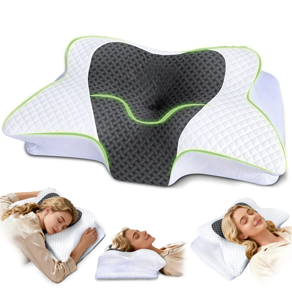 【Stockup】Durable Memory Foam Pillow, Ergonomic Contour Orthopedic Cervical Pillow with Dual Height Design, Skin-Friendly Polyester, Anti-Bacterial, Breathable, Machine Washable for Neck Support (Side, Back Sleepers), Home Bedding Essential