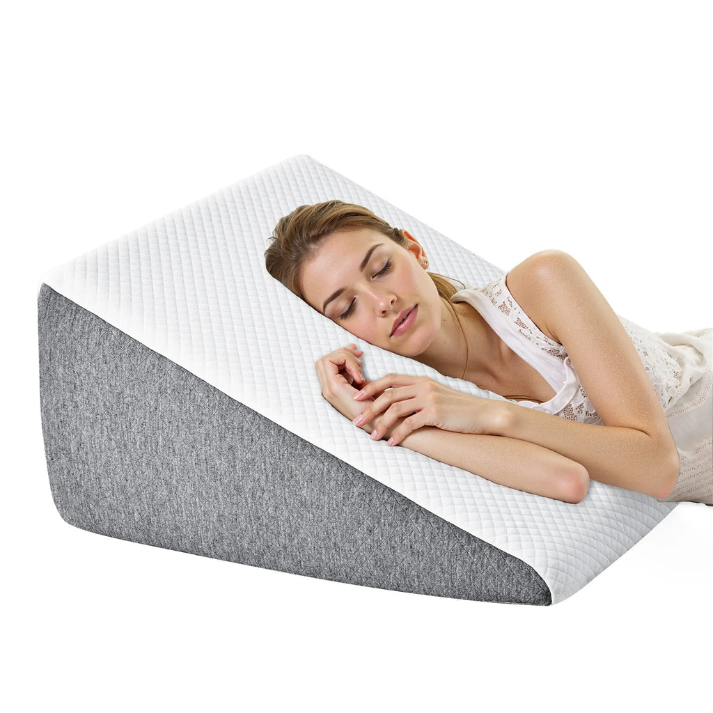 Sweetcrispy Premium Memory Foam Wedge Pillow - Supportive Sitting Sleep Cushion with Machine Washable Anti-Allergic Cover, Triangle Design for Sleep Apnea, Neck Care, Minimal Care Cooling Bedding Comfort