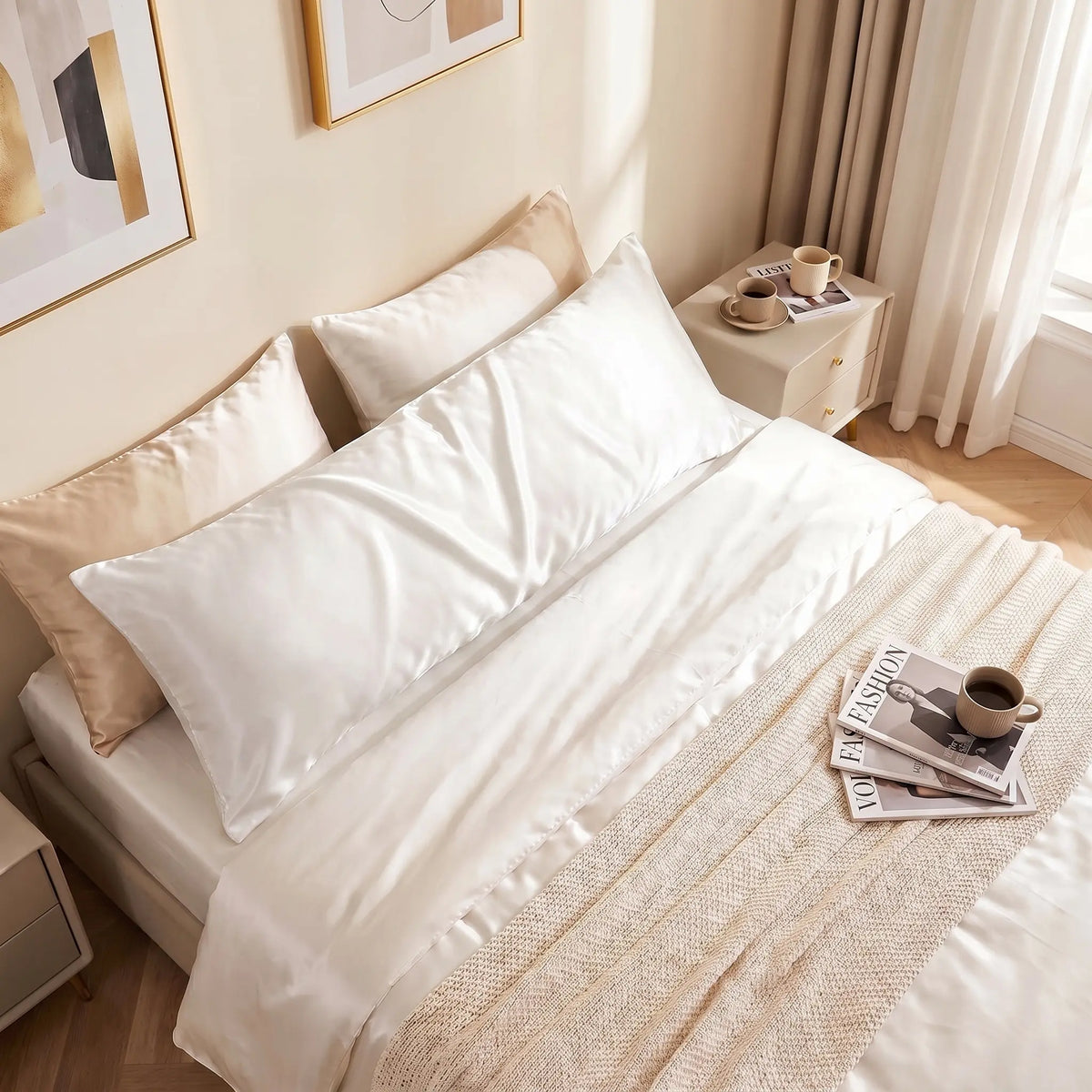 FLXXIE Modern Matte Satin Body Pillowcase (20 x 54 inches) - Silky Soft Bedding, Wrinkle-Resistant, Fade-Resistant, Breathable All-Season Pillow Protector with Hidden Zipper, Luxury Finish, Frizz Control, Glide-Smooth Hair, Skin Stays Moist for Bed Linens