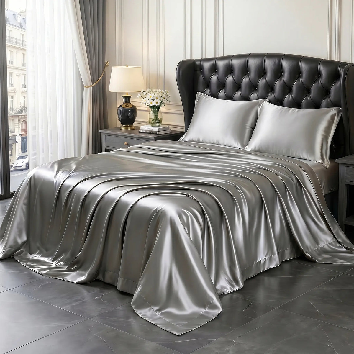 Solid Color Satin Sheets Set 3/4-Piece – Includes Flat Sheet, Fitted Sheet and Pillowcases, Ultra-Silky & Breathable with Natural Luster, Hotel Quality Bedding top sheet summerwins luxury cozy, Machine Wash, satin bed sheets, Skin-Friendly