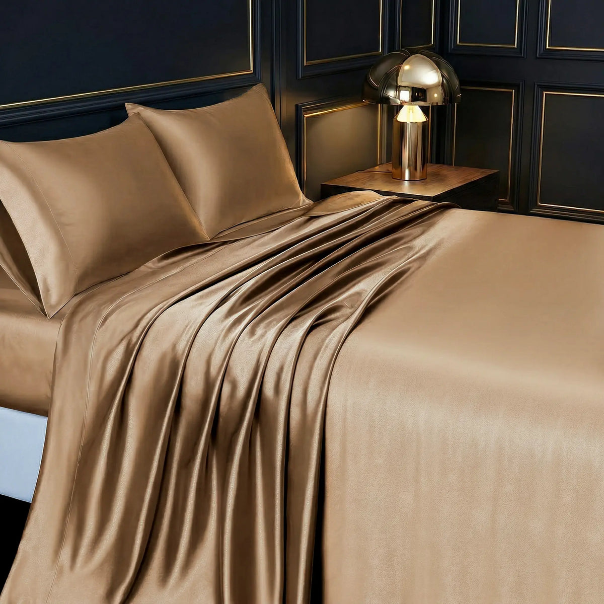 Solid Color Satin Sheets Set 3/4-Piece – Includes Flat Sheet, Fitted Sheet and Pillowcases, Ultra-Silky & Breathable with Natural Luster, Hotel Quality Bedding top sheet summerwins luxury cozy, Machine Wash, satin bed sheets, Skin-Friendly