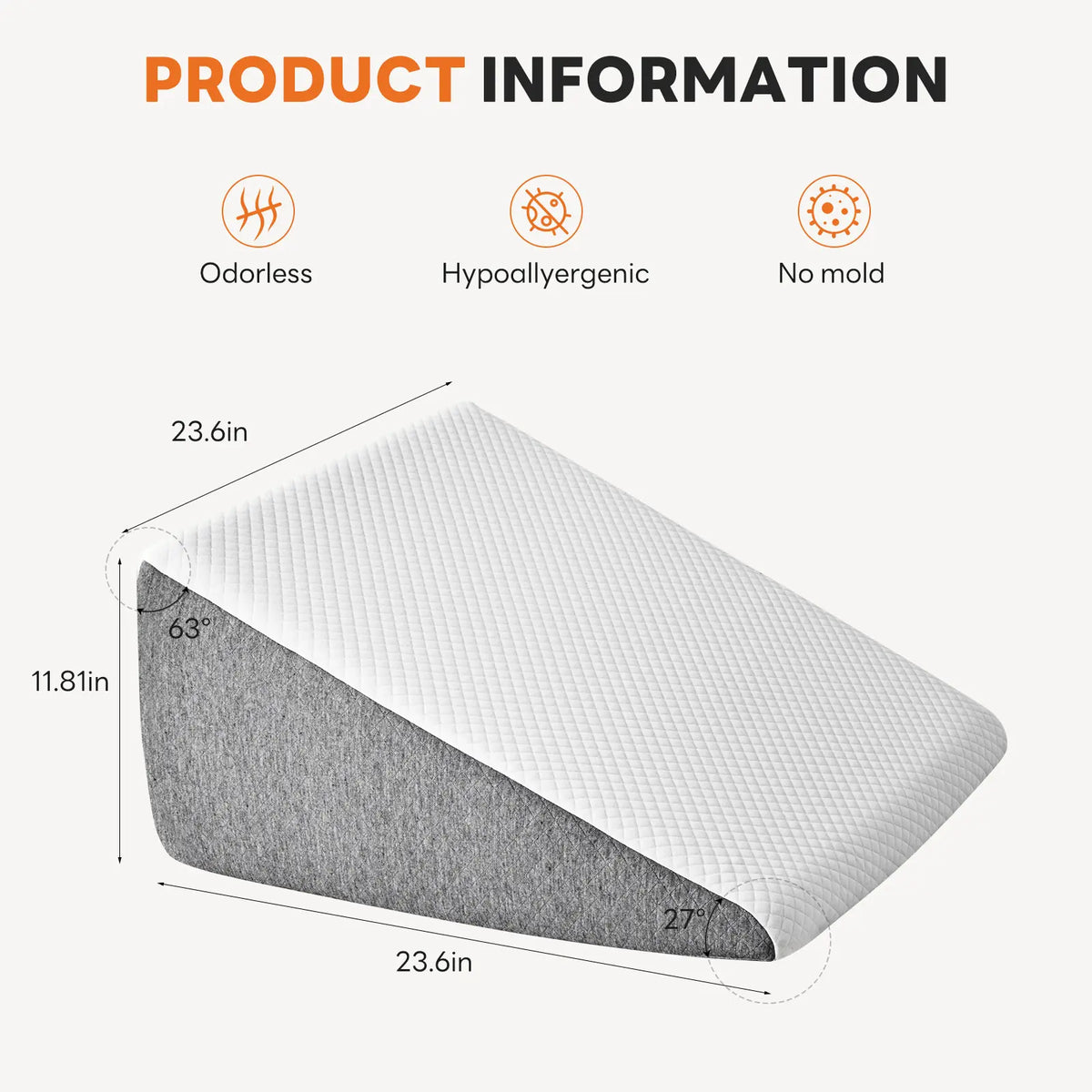 Sweetcrispy Premium Memory Foam Wedge Pillow - Supportive Sitting Sleep Cushion with Machine Washable Anti-Allergic Cover, Triangle Design for Sleep Apnea, Neck Care, Minimal Care Cooling Bedding Comfort