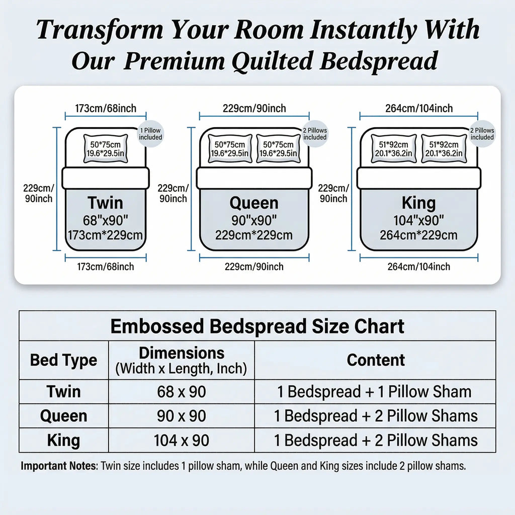 Ultrasonic 2/3-Piece Embossed Bedspread Coverlet Set – Lightweight All-Season Bedding, Soft Microfiber with Pillowcases, Machine Washable, Sizes Twin/Queen/King, bed accessories, All-Season suitable Gift aesthetic decor tiktokshopspringglowup