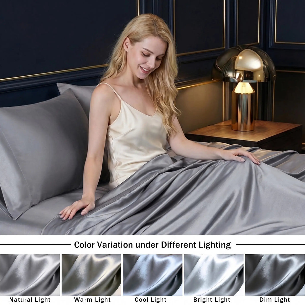 Solid Color Satin Sheets Set 3/4-Piece – Includes Flat Sheet, Fitted Sheet and Pillowcases, Ultra-Silky & Breathable with Natural Luster, Hotel Quality Bedding top sheet summerwins luxury cozy, Machine Wash, satin bed sheets, Skin-Friendly