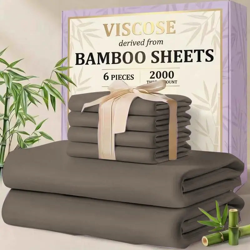 MUXHOMO 4/6pcs Bamboo Sheet Set - 1660TC Silky Soft High Weave Luxurious Bed Sheet, 16-in Deep Pocket Hugs Mattress, Breathable All-Season, Queen Size, Multiple Sizes for Adults
