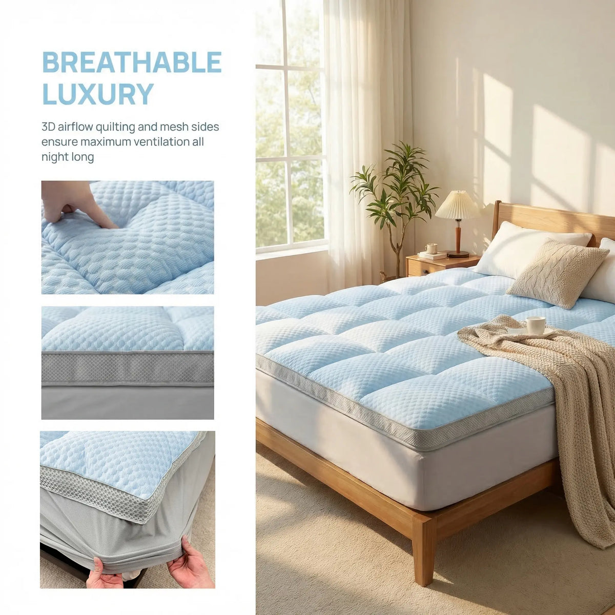 【Memorial Day Deals】Cooling Mattress Topper – Arctic Chill Fiber Technology, Ultra-Breathable 3D Airflow, Machine Washable, for Hot Sleepers, Night Sweats, Home & Guest Use aesthetic decor tiktokshopspringglowup