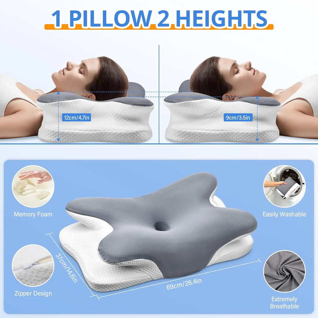 Cervical Neck Pillow for Sleeping - Orthopedic High-Density Curved Memory Foam, Ergonomic Support for Neck & Shoulder Pain Relief, Breathable Washable Cover, Sleeping Aid for Side/Back Sleepers, Good Posture & Posture Fix Gap Filler, Cervical Neck Pillows