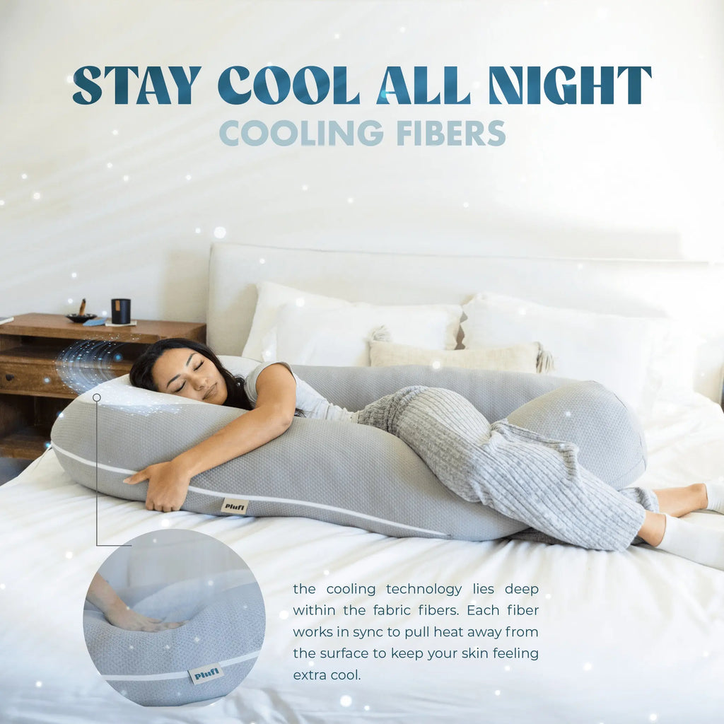 Hugl Giant U Shaped Cooling Body Pillow All Natural Bamboo Self Cooling Fabric Ergonomic Design for Back Neck Support Machine Washable Supportive Memory Foam Orthopedic Memory Foam with Free Cooling Blanket/Eyemask