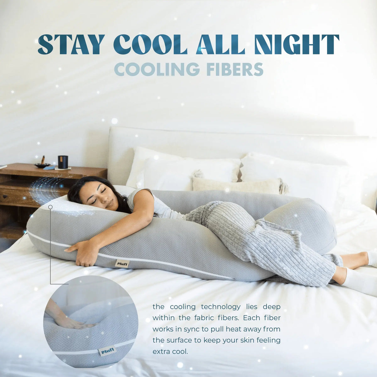 Hugl Giant U Shaped Cooling Body Pillow All Natural Bamboo Self Cooling Fabric Ergonomic Design for Back Neck Support Machine Washable Supportive Memory Foam Orthopedic Memory Foam with Free Cooling Blanket/Eyemask