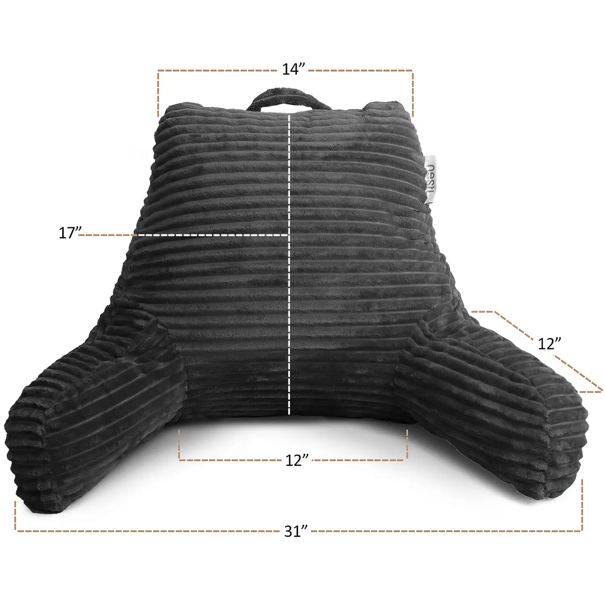 NESTL 3D Shaped Reading Pillow for Bed & Home - Contoured Durable Shredded Memory Foam Back Pillow with Arms, 3 Pockets, Plush Cover, Adjustable Support, Custom Firmness, Handle to Carry, Arms Stay Elevated