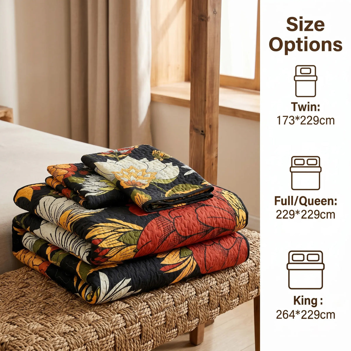2/3PC Oil Painting Vintage Floral Quilt Set – Black Background Large Floral Print, Ultra-Soft Breathable Bedding, All-Season Machine Washable for Bedroom Dorm Cozy Vibe