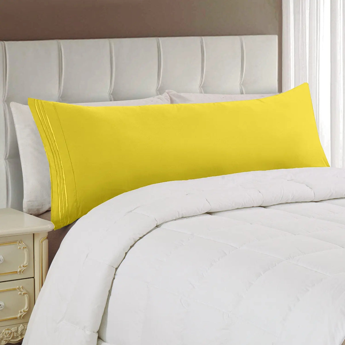 Mocassi 1-Piece Body Pillowcase with 3-Line Embroidery, 1800 Thread Count Hotel Premier Microfiber