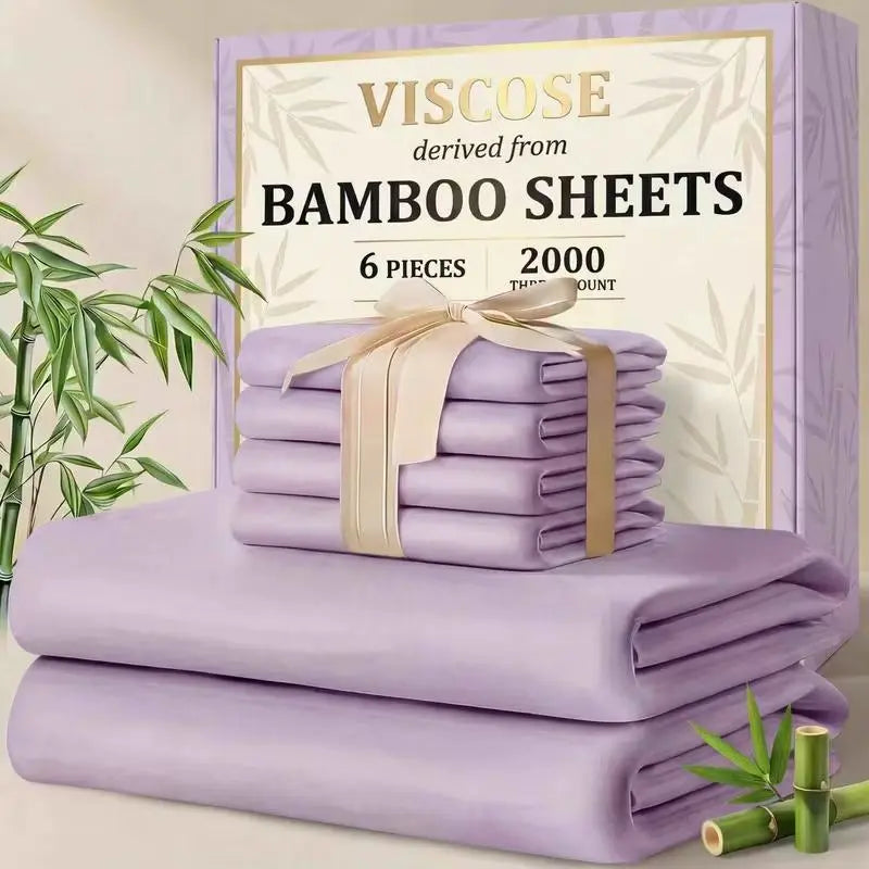 MUXHOMO 4/6pcs Bamboo Sheet Set - 1660TC Silky Soft High Weave Luxurious Bed Sheet, 16-in Deep Pocket Hugs Mattress, Breathable All-Season, Queen Size, Multiple Sizes for Adults