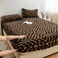 Faux Rabbit Fur Leopard Print Fitted Sheet 3-Piece Set, Bedding Sheets, Bedsheet Sets, Bedding Set – Soft & Warm Solid Color Bedding, Set (Includes 1 Fitted Sheet + 1/2 Pillowcases), All-Season, Bedroom, Dorm, Sofa, Christmas Gift
